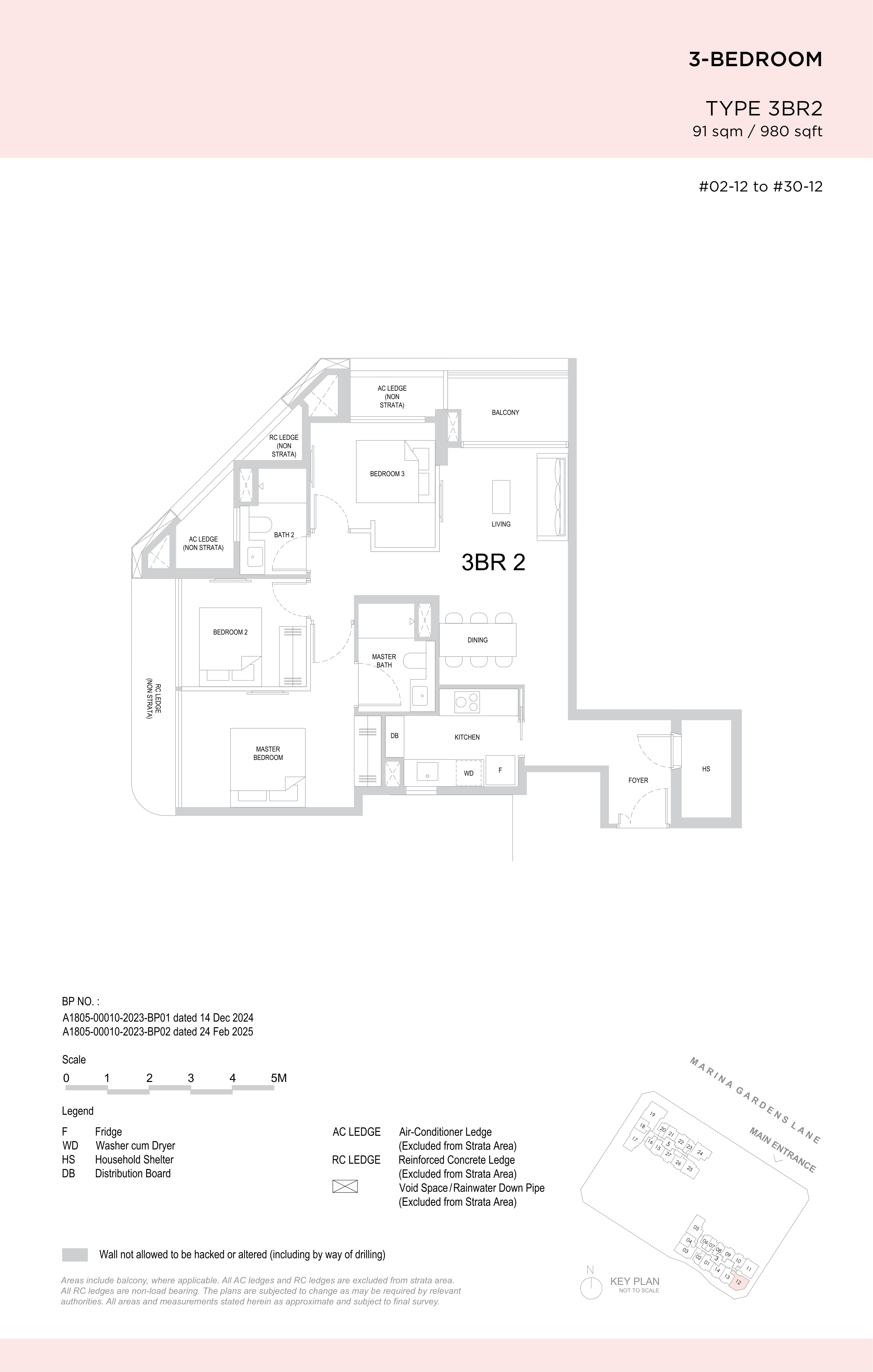 One Marina Gardens 3 Bedroom floor plan, Type 3B2