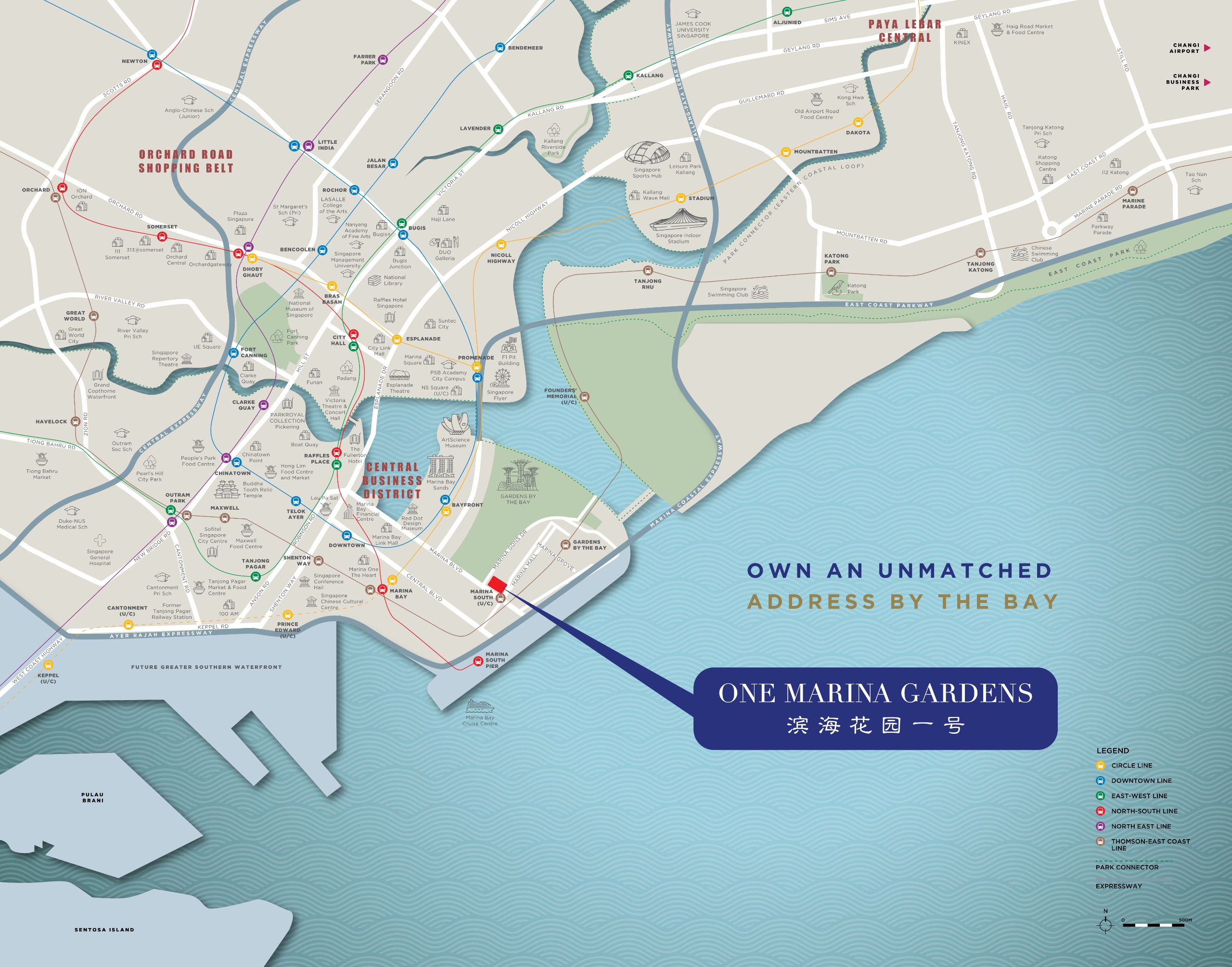 One Marina Gardens location map showing Marina South, Gardens by the Bay and the Central Business District
